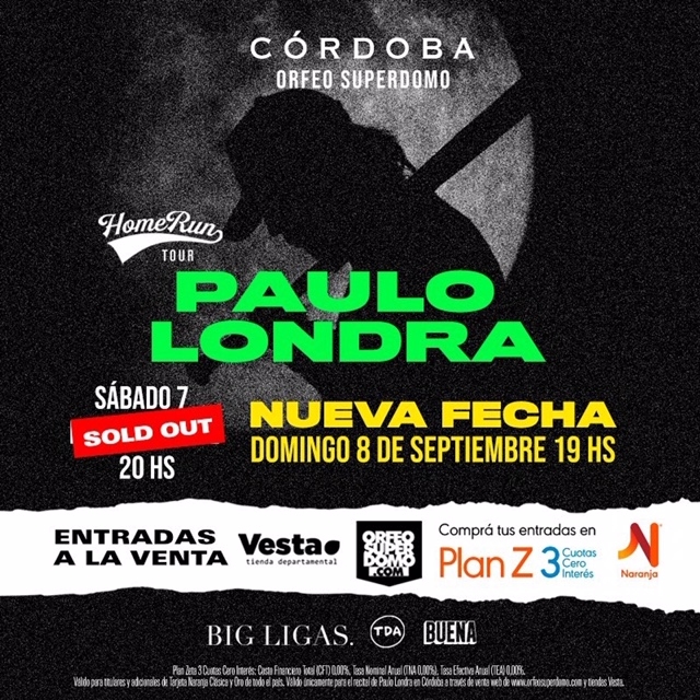 Paulo Londra agrega nueva función en Córdoba, por localidades agotadas!