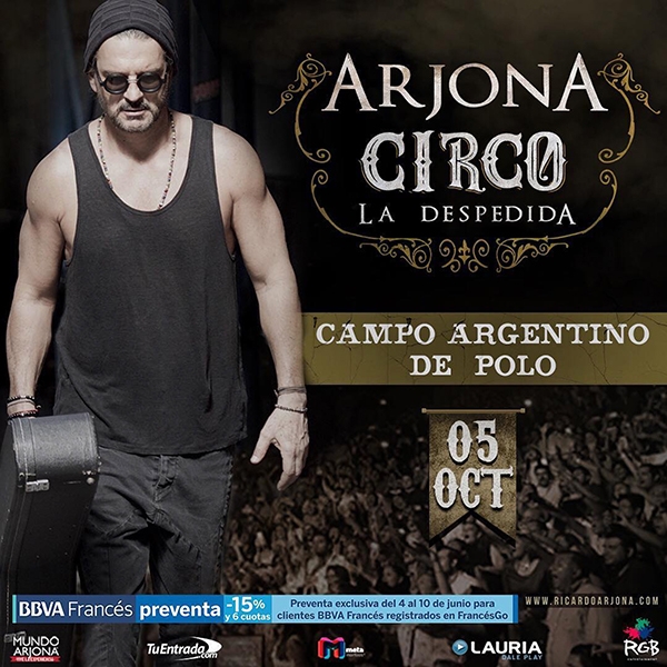 Ricardo Arjona anunció el show más grande de su historia en nuestro país! 5 de octubre, Campo Argentino de Polo!