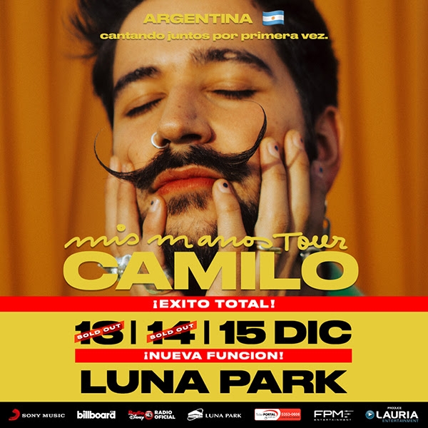 Camilo: Dos estadios Luna Park Sold out en 24hs! Nueva fecha: 15 de diciembre.